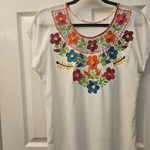 Embroidered Floral White Top